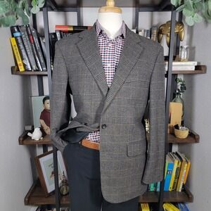 John Ashford Men's Flannel‎ Sport Coat Blazer Two Button Brown Plaid Size 42R